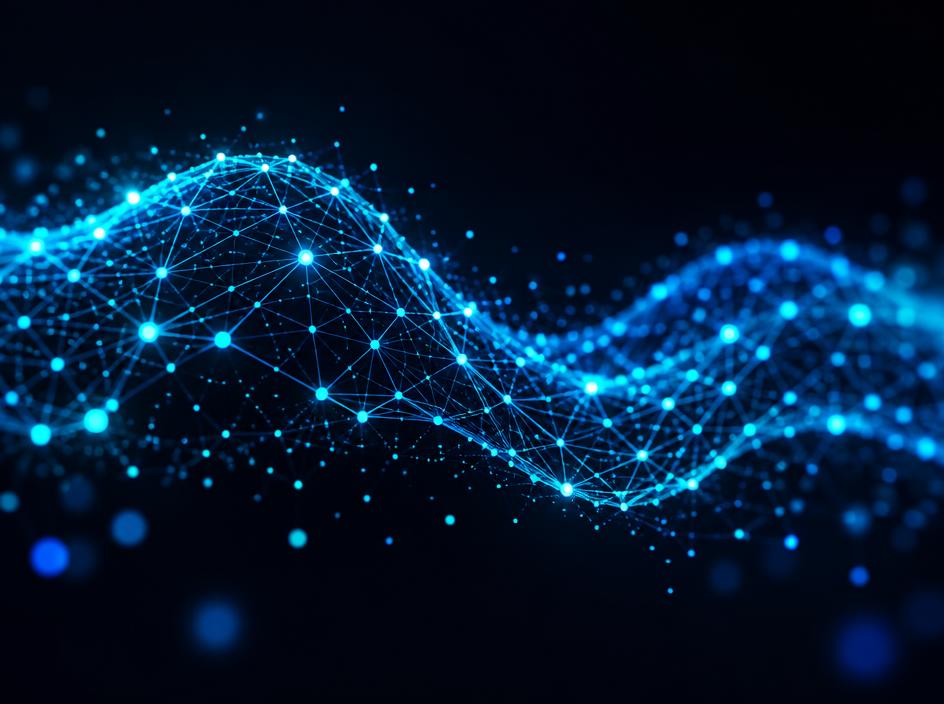 Abstract digital wave of glowing blue nodes and connecting lines